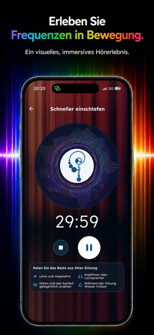 Bioresonance Audioplayer mit einem visuellen Symbol und einem Frequenzspektrum
