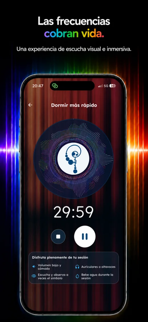 Reproductor de audio de Bioresonance con un símbolo visual y un espectro de frecuencias