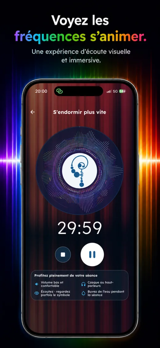 Lecteur audio de Bioresonance avec un symbole visuel et un spectre de fréquences