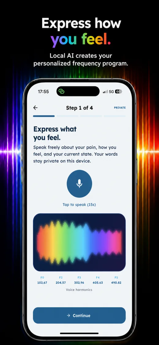 Bioresonance voice and on-device personalization screen