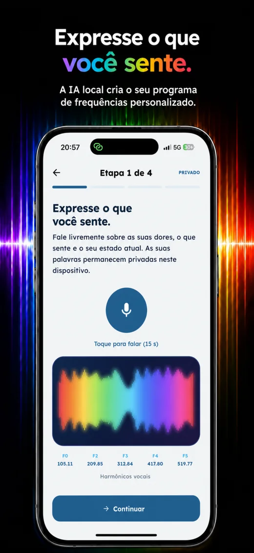 Ecrã de voz e personalização no dispositivo da app Bioresonance